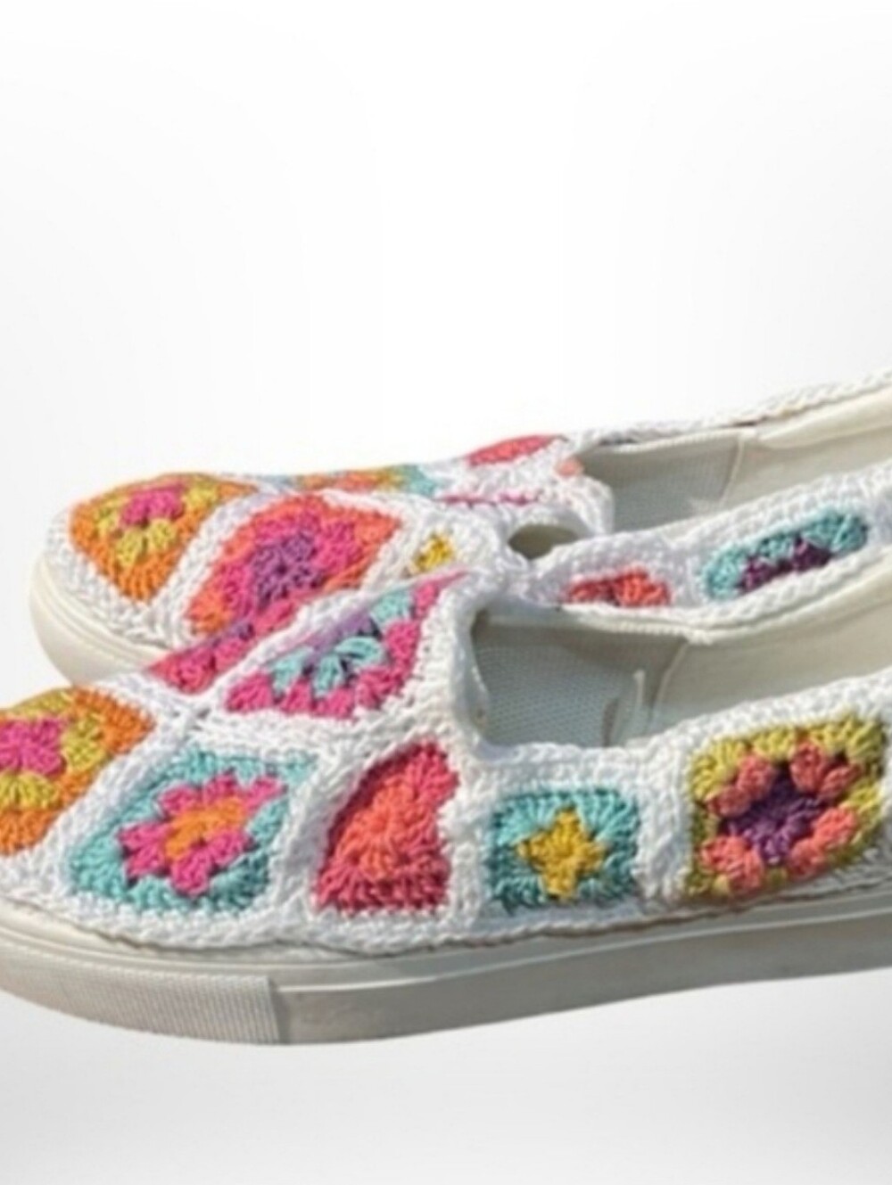 Old Navy White Crochet Slip-On Sneakers with Multicolor Accents - Picture 3 of 5